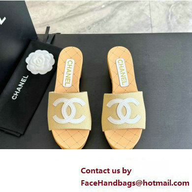 Chanel Fabric  &  Patent Calfskin Mules G45555 Beige 2024